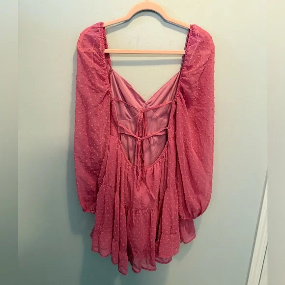 Lulus Longing And Love Pink Swiss Dot Dress Medium - Picture 3 of 9